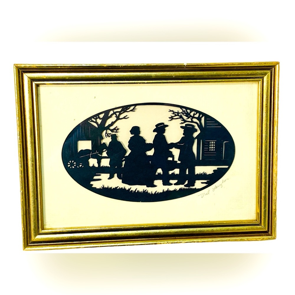NEL LAUGHON SILHOUETTE CUT ORIGINAL QUAKER SCENE PENCIL SIGNED